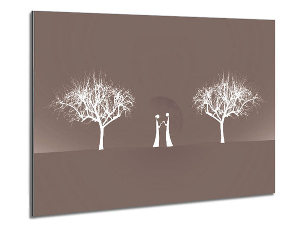 Love Between The Trees And Moon Beige Metal Print