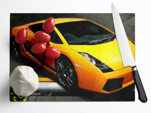Yellow Tuned Lamborghini Glass Chopping Board