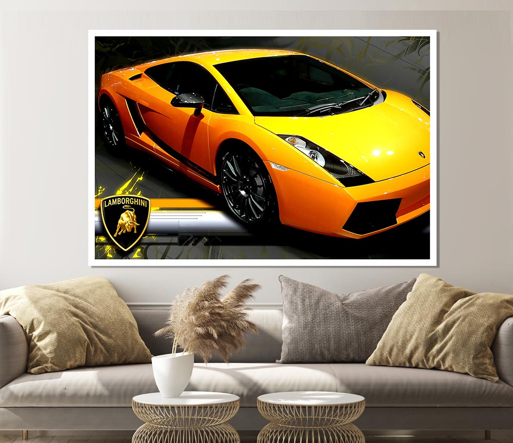 Yellow Tuned Lamborghini Print Poster Wall Art