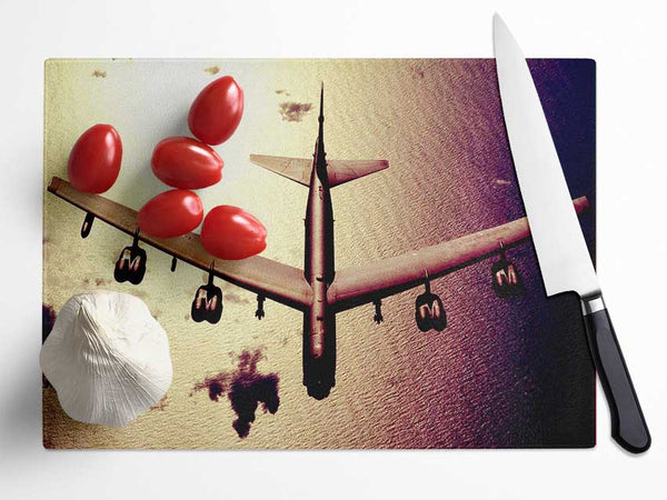 War Plane Over The Ocean Glass Chopping Board