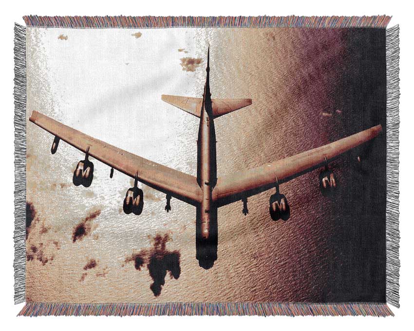 War Plane Over The Ocean Woven Blanket