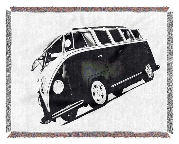 VW Camper Van Black n White Woven Blanket