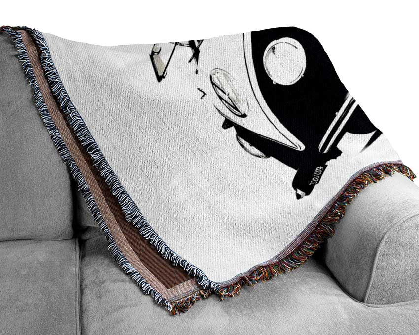 VW Camper Van Black n White Woven Blanket