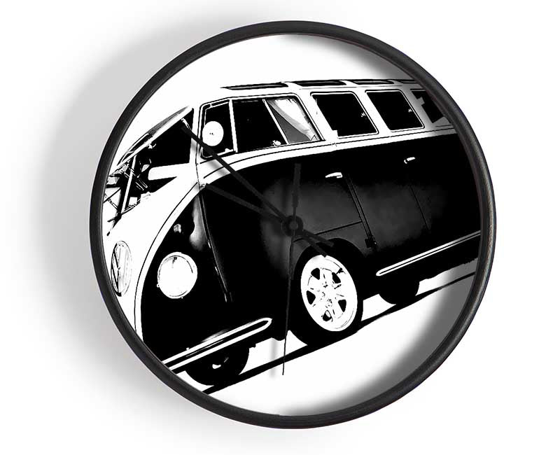 VW Camper Van Black n White Clock - Wallart-Direct UK