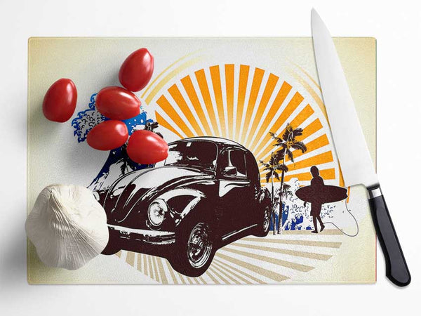 Vintage Volkswagen Beetle Glass Chopping Board