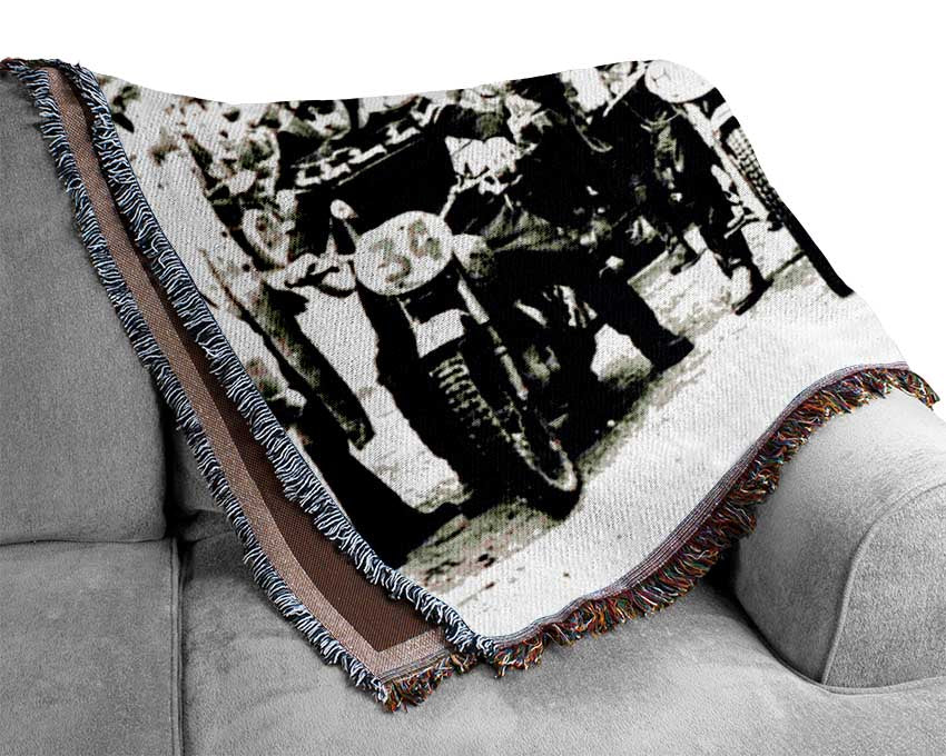 Vintage Motorcross Before The Gun Woven Blanket
