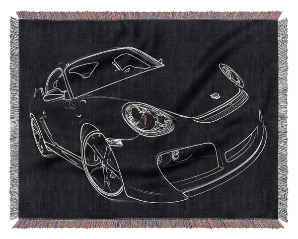 Porsche 911 White On Black Woven Blanket