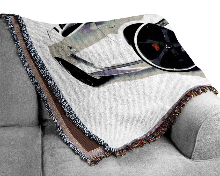Porsche 911 White Woven Blanket