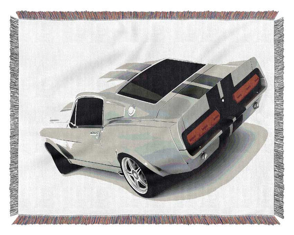 Mustang Rear B n W Red Lights Woven Blanket