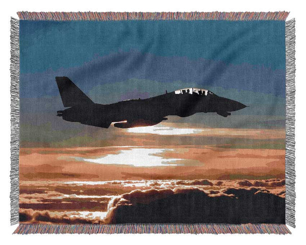 Fighter Pilots At Sunset Woven Blanket