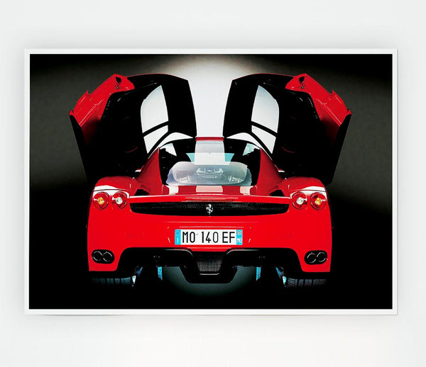 Ferrari Rear Bat Winged Doors Red Print Poster Wall Art