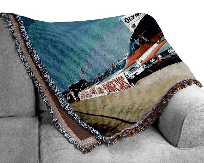 Evel Knievel Car Jump Woven Blanket