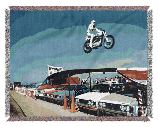 Evel Knievel Car Jump Woven Blanket