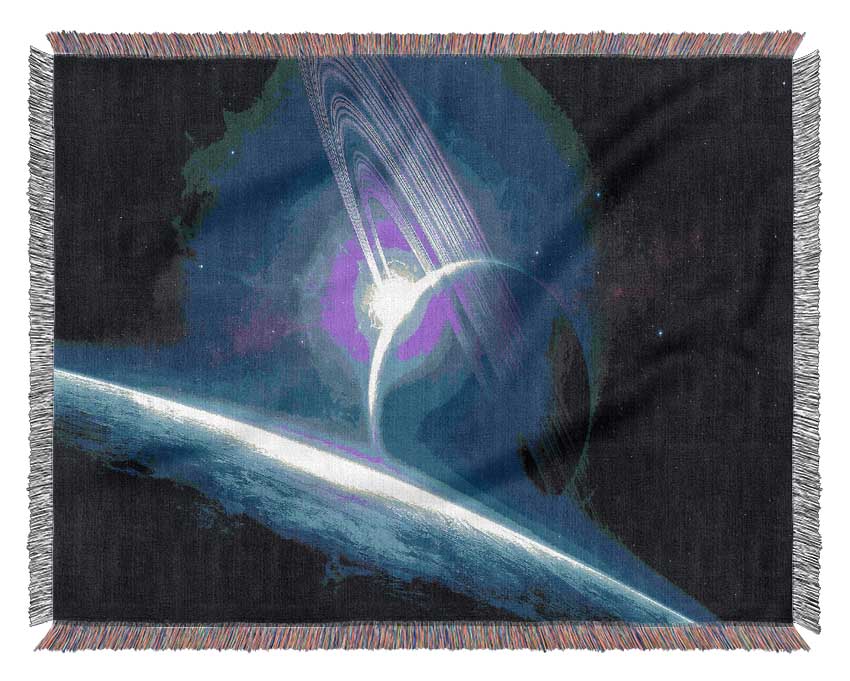 Planets Universe Blue Woven Blanket