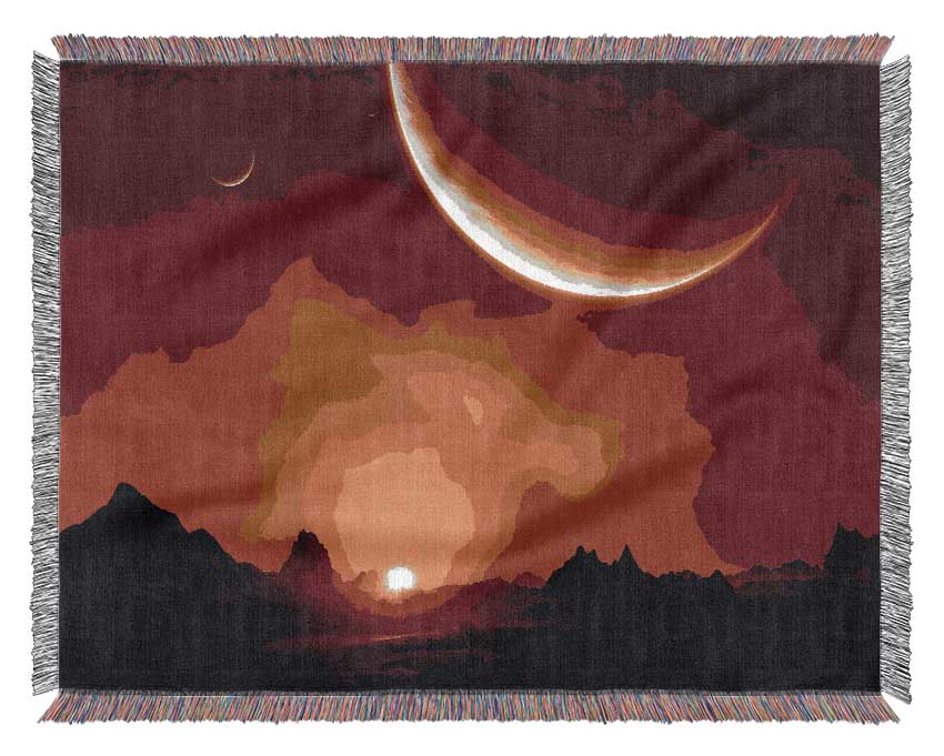 Red Sunrise On Mars Woven Blanket