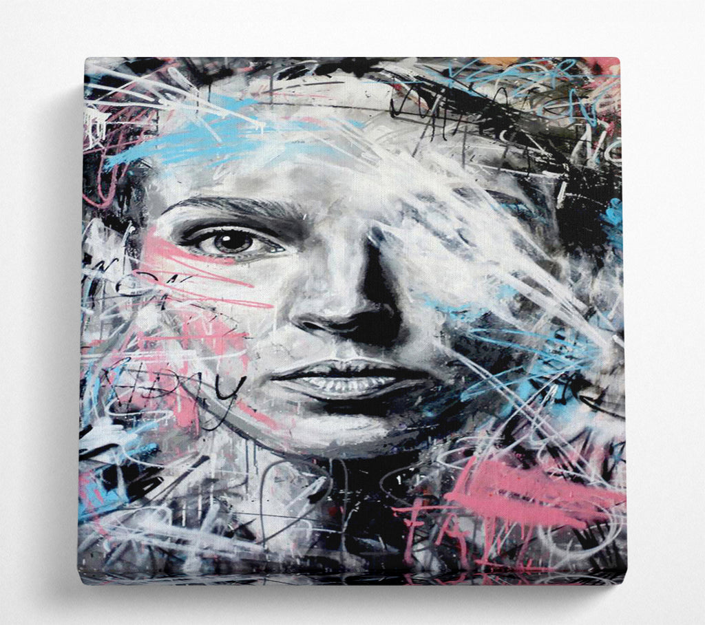 A Square Canvas Print Showing Pink And Blue Face Square Wall Art