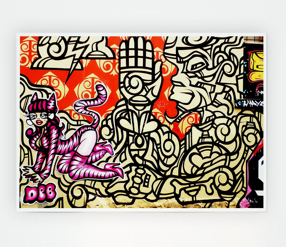 Graffiti Pink Cat Print Poster Wall Art