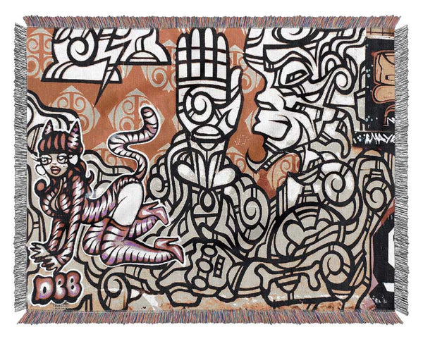 Graffiti Pink Cat Woven Blanket