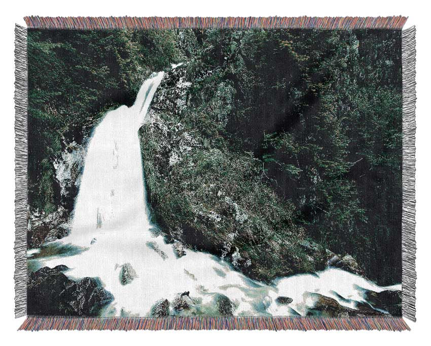 Mountain Waterfall Gush Woven Blanket