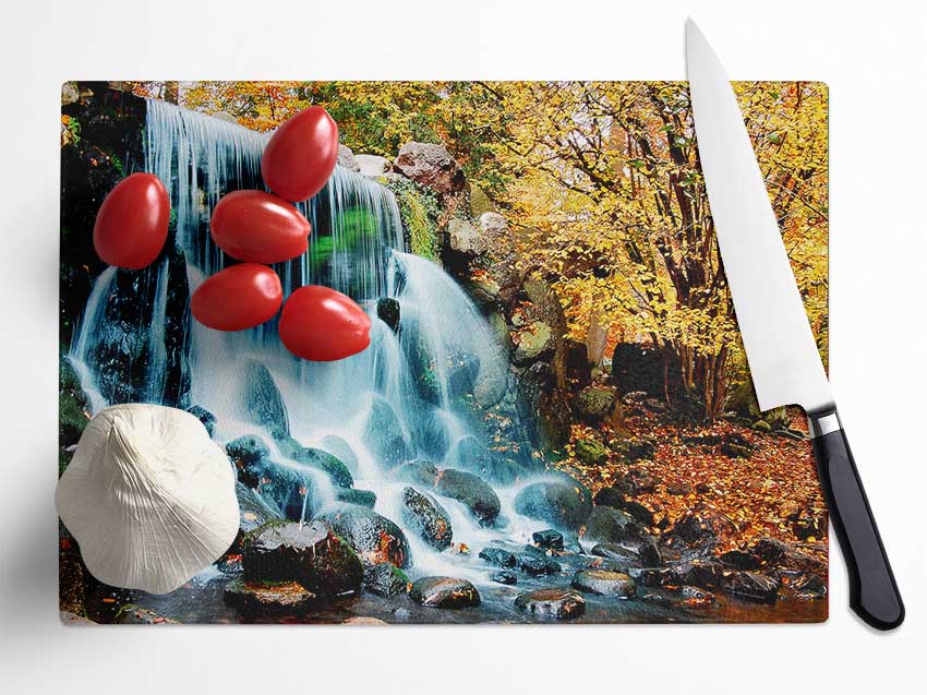 The Waterfalls Autumn Forest Glass Chopping Board