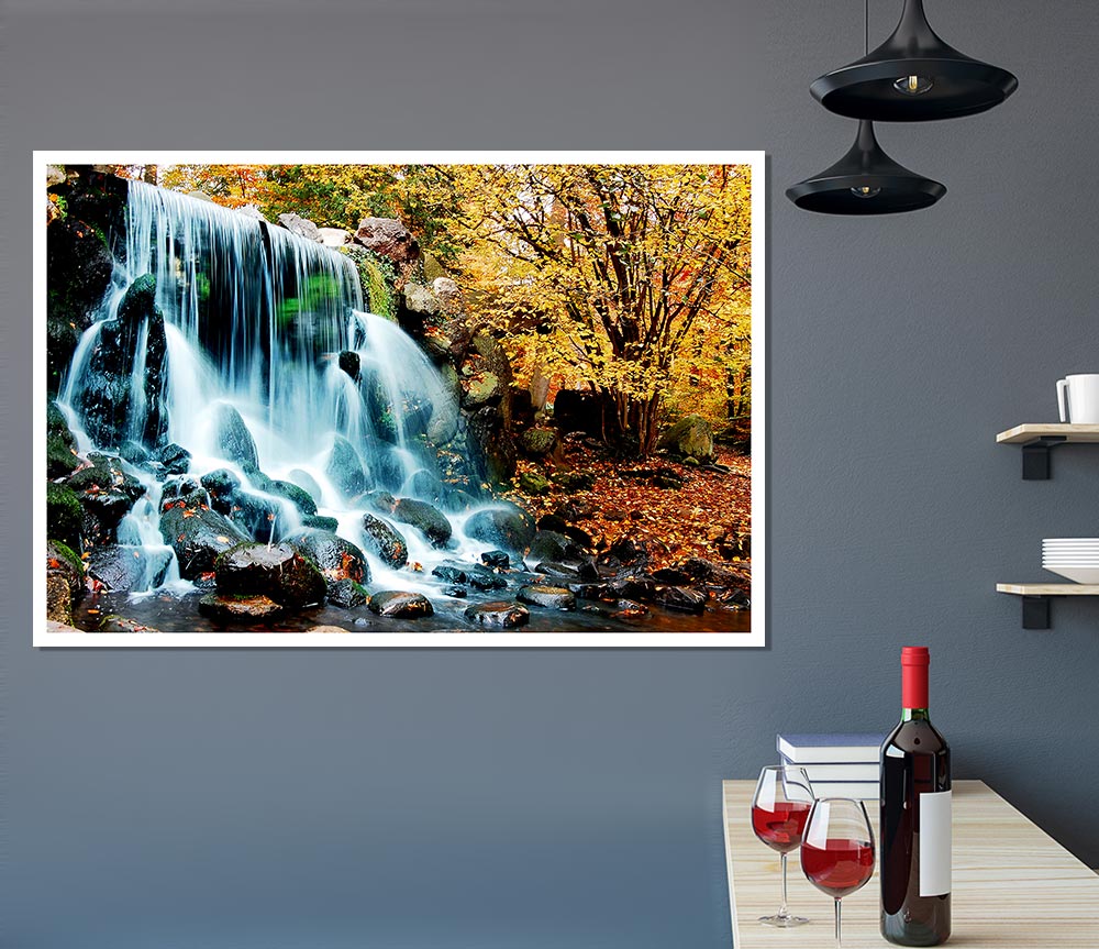 The Waterfalls Autumn Forest Print Poster Wall Art