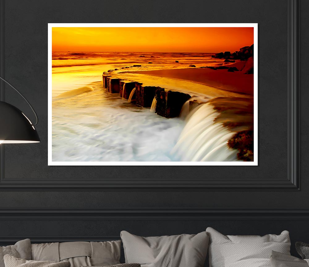 The Golden Flow To The Ocean Print Poster Wall Art