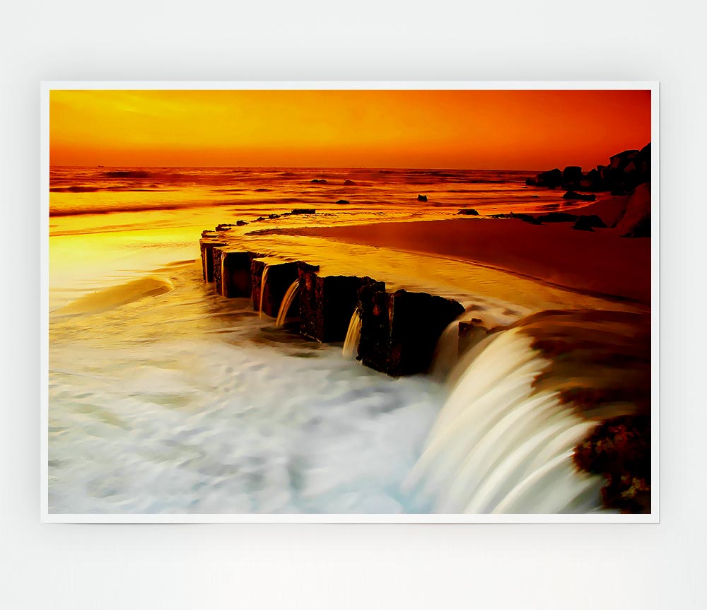 The Golden Flow To The Ocean Print Poster Wall Art