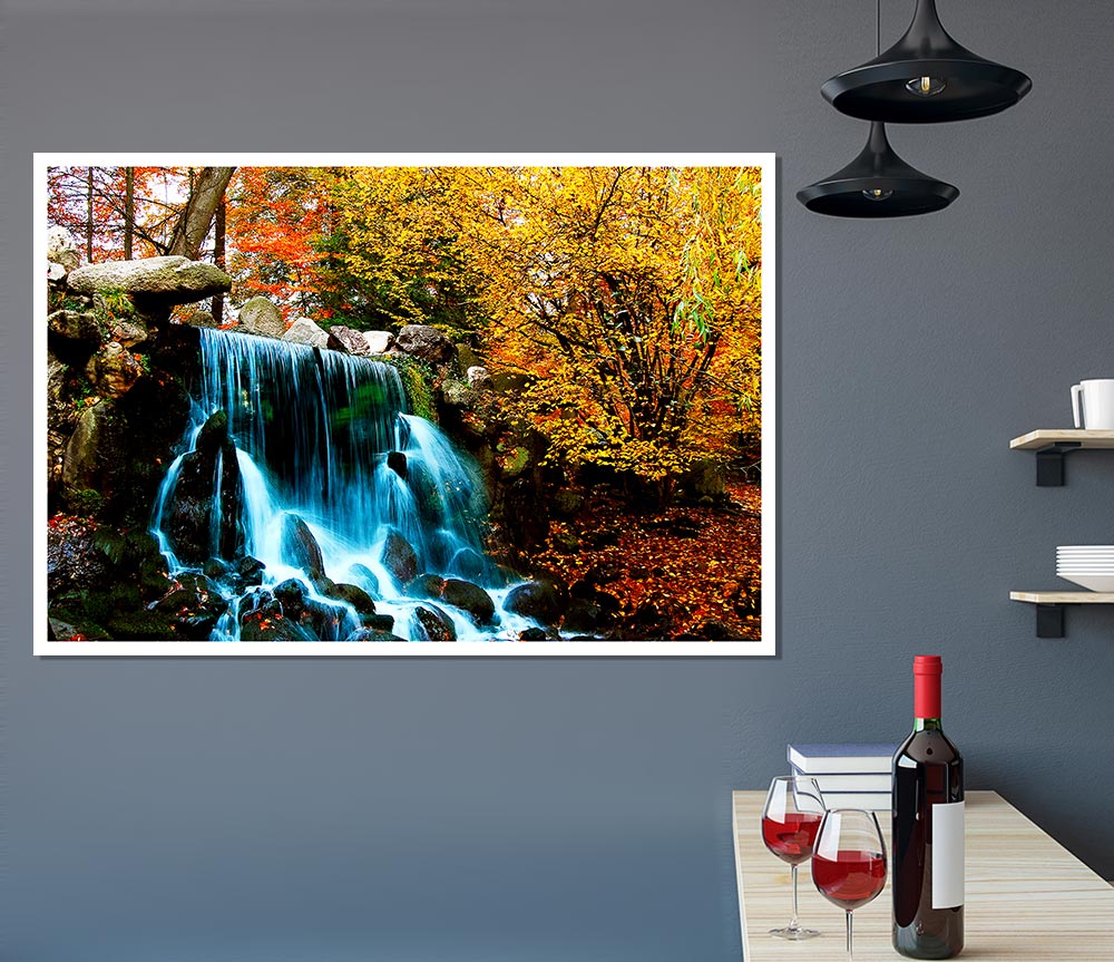 The Autumn Forest Waterfall Print Poster Wall Art