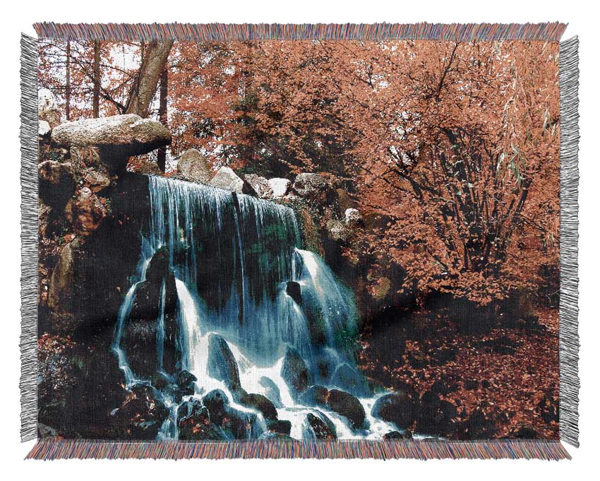 The Autumn Forest Waterfall Woven Blanket