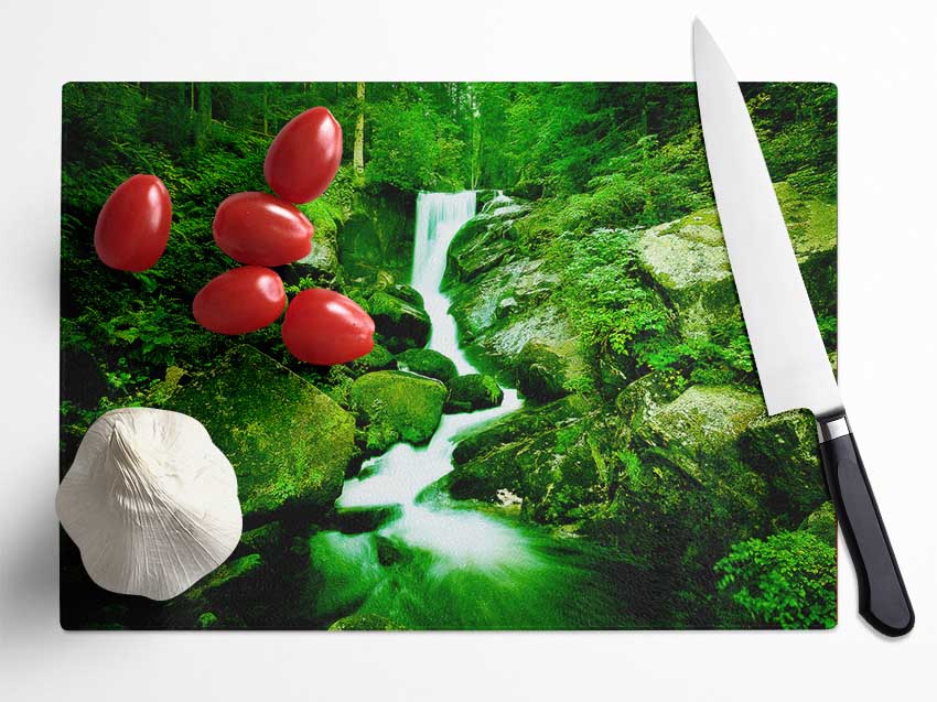 The Rocks In The Forest Stream Glass Chopping Board