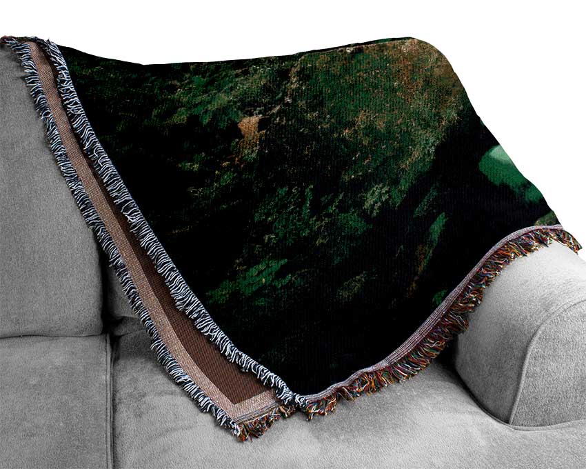 The Rocks In The Forest Stream Woven Blanket