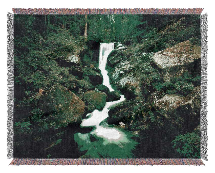 The Rocks In The Forest Stream Woven Blanket