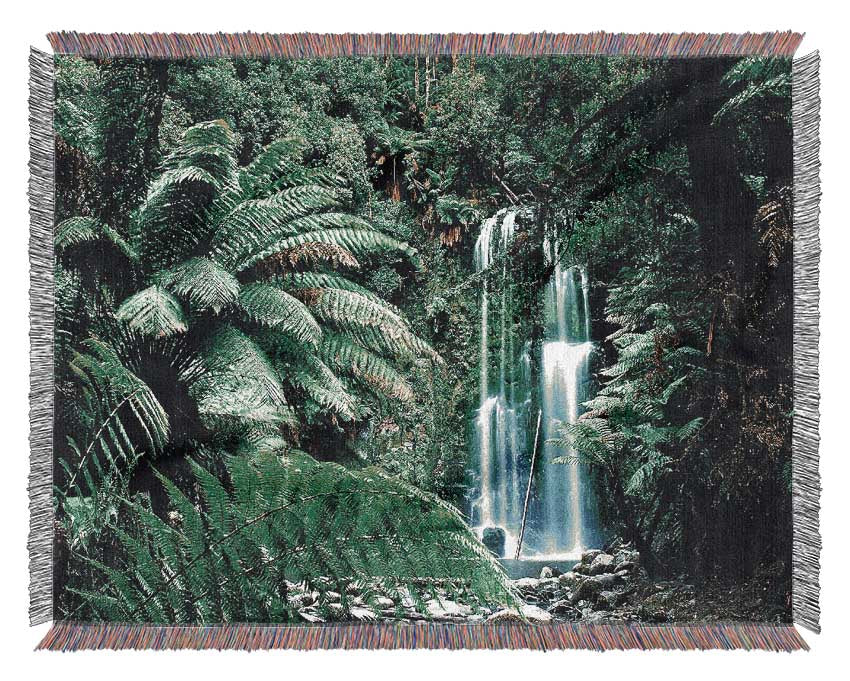 Hidden Woodland Waterfall Woven Blanket