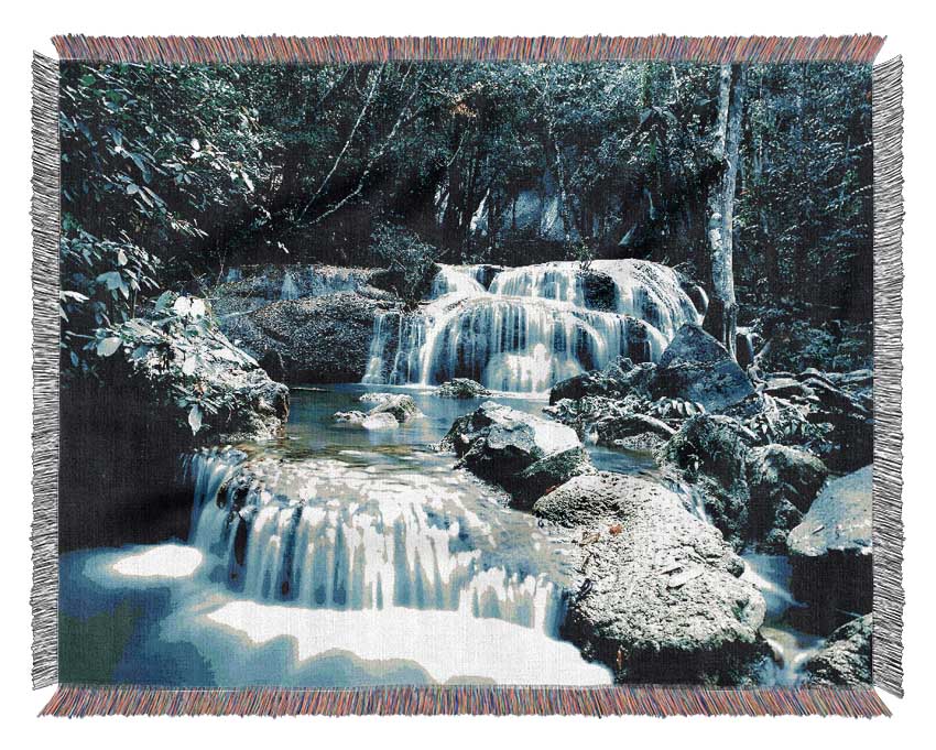 Rocky Waterfall Woodland Woven Blanket