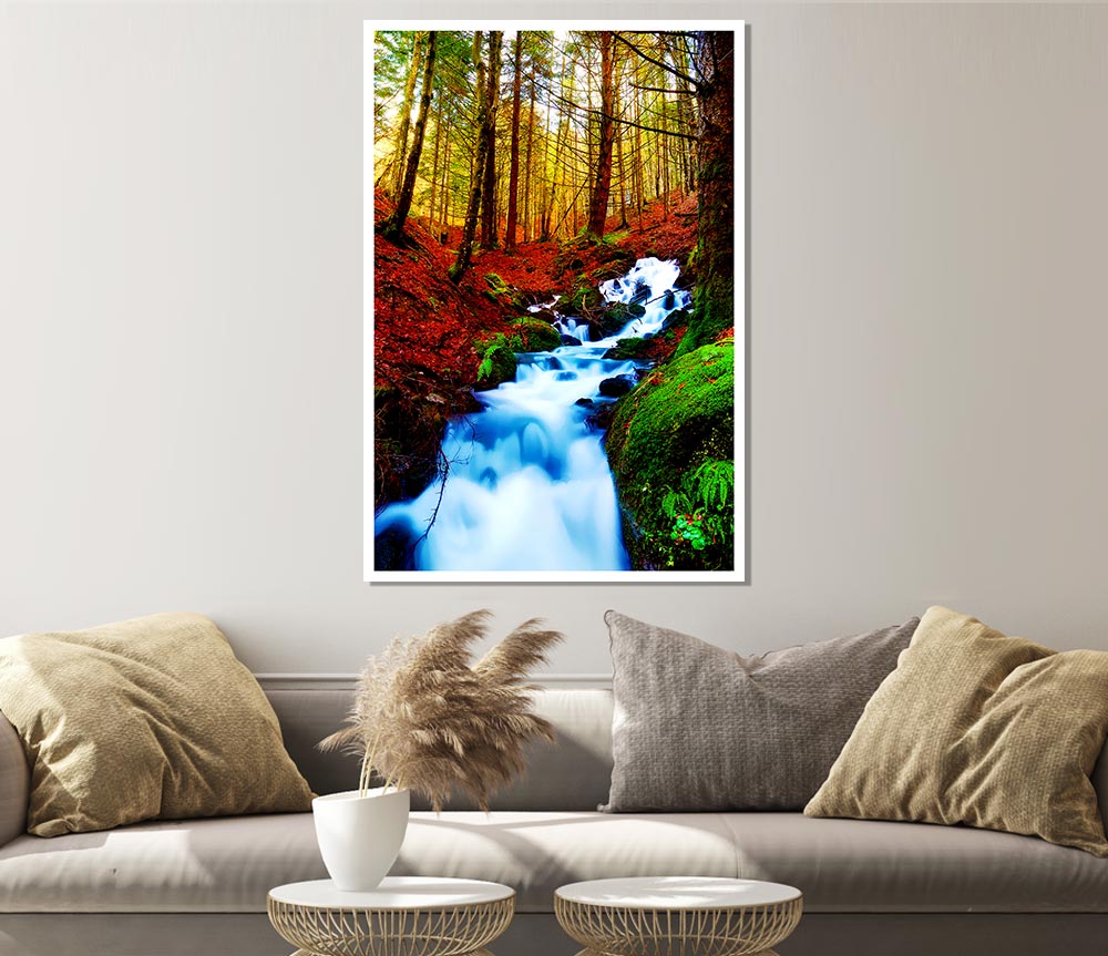 The Autumn Woodland Stream Print Poster Wall Art