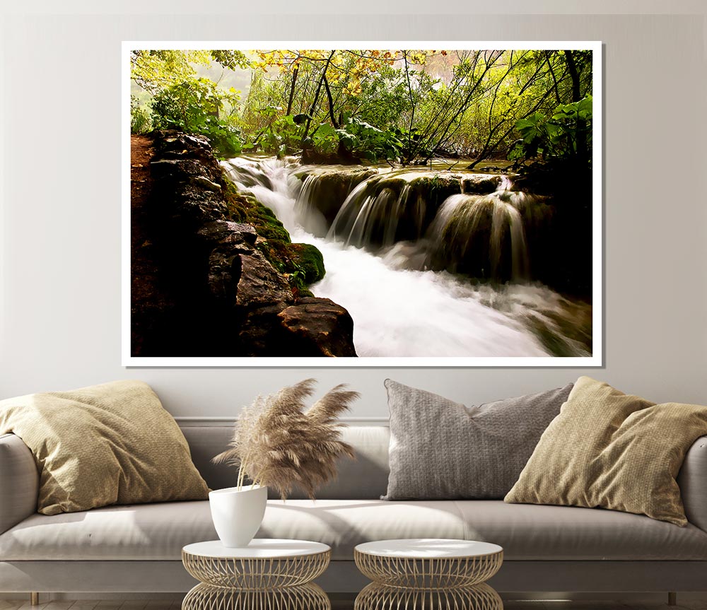 Where The Waterfall Flows Print Poster Wall Art