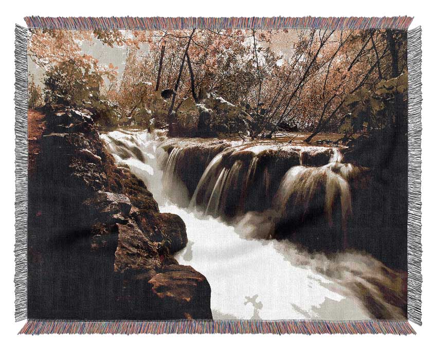 Where The Waterfall Flows Woven Blanket
