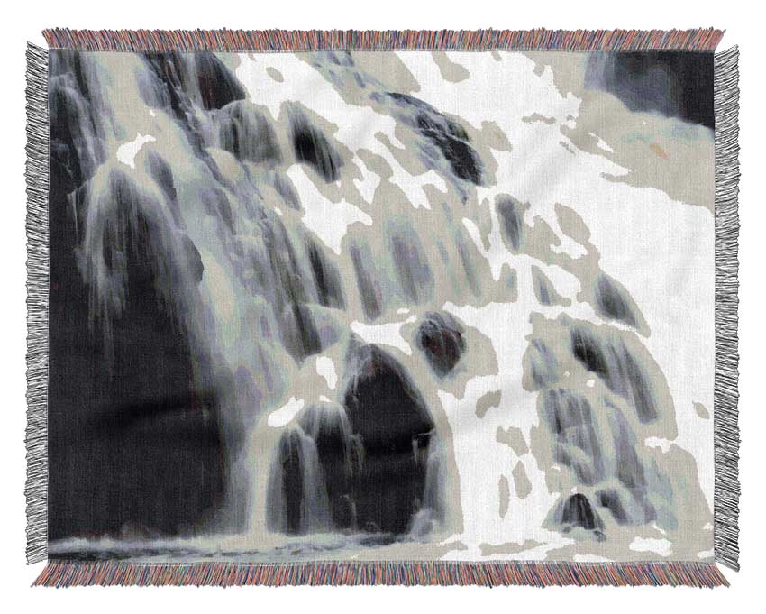 Gushing Waterfall Rocks Woven Blanket