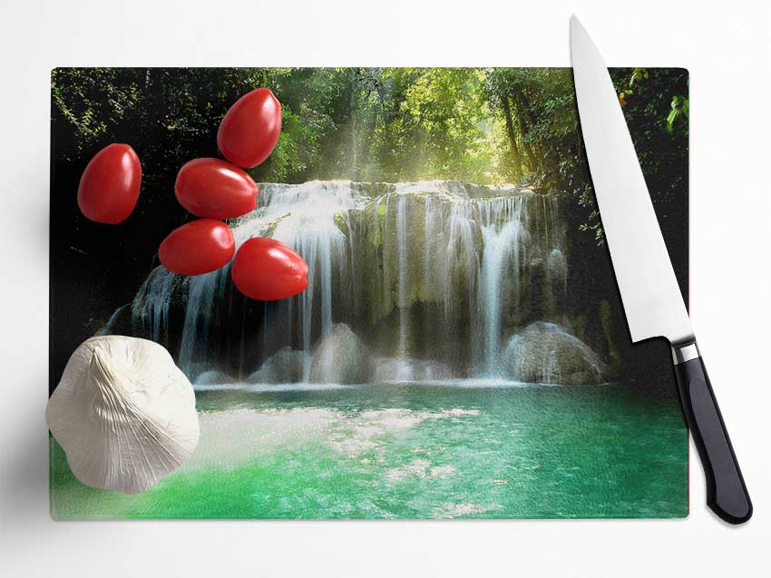 Waterfall Paradise Clear Waters Glass Chopping Board