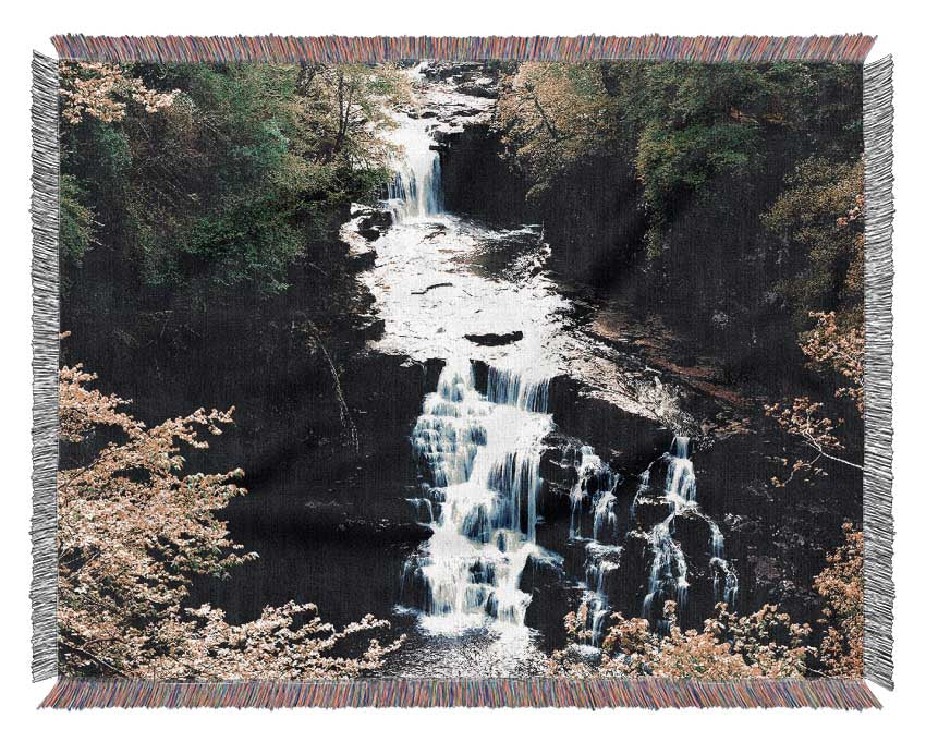 Forest Waterfall Gush Woven Blanket