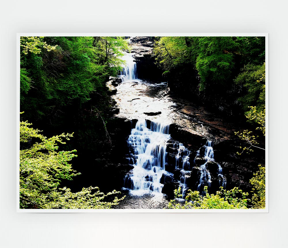 Forest Waterfall Gush Print Poster Wall Art