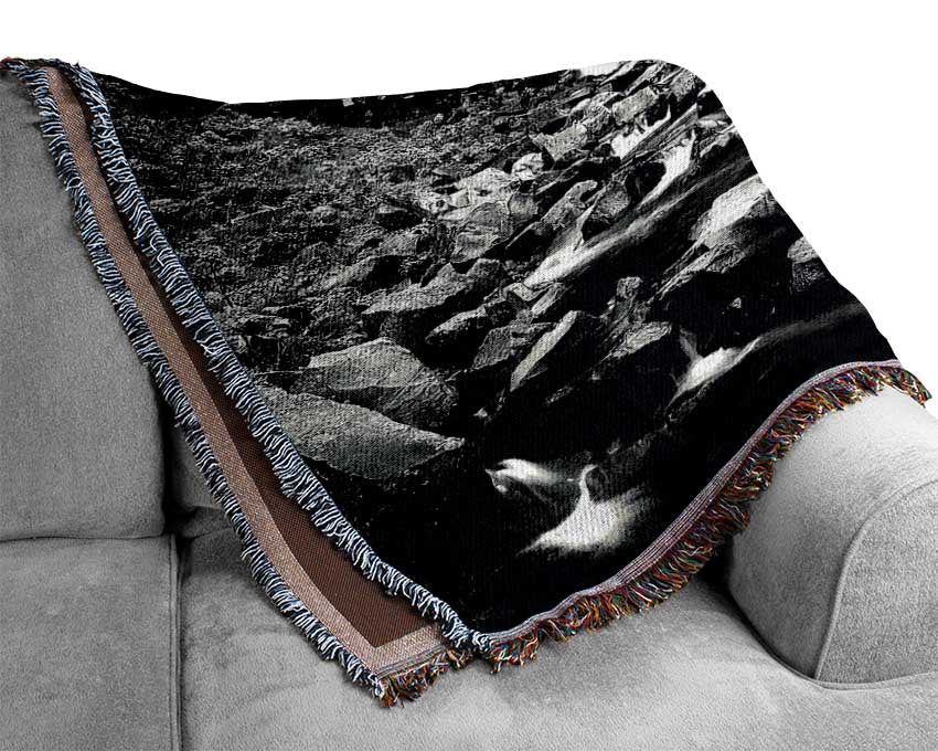 Waterfall Valley Rocks B n W Woven Blanket