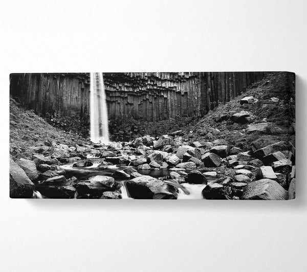 Wasserfall, Tal, Felsen, B n W