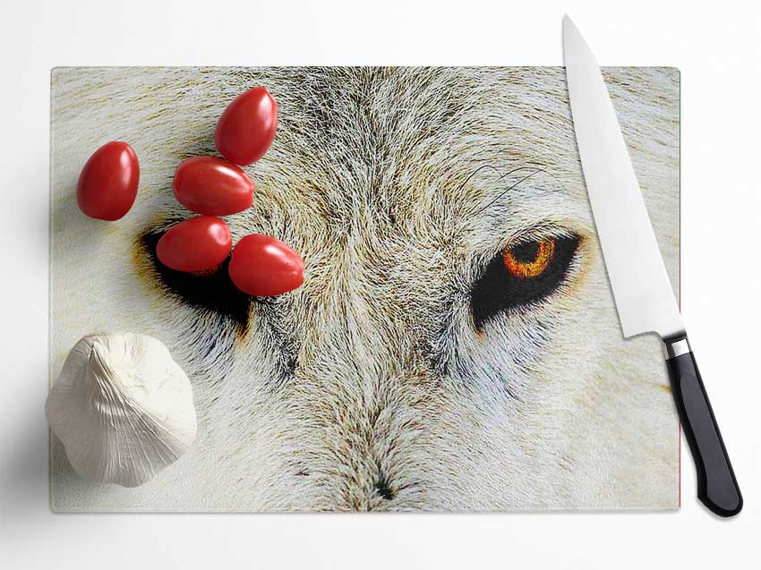 Arctic Wolf Eyes Glass Chopping Board