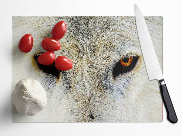 Arctic Wolf Eyes Glass Chopping Board