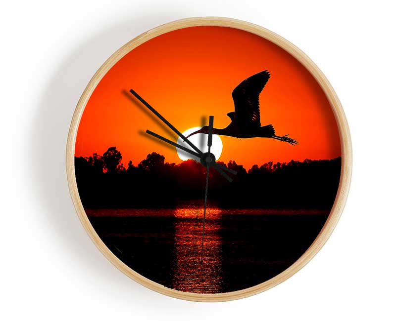 Bird Flying At Sunset Clock - Wallart-Direct UK