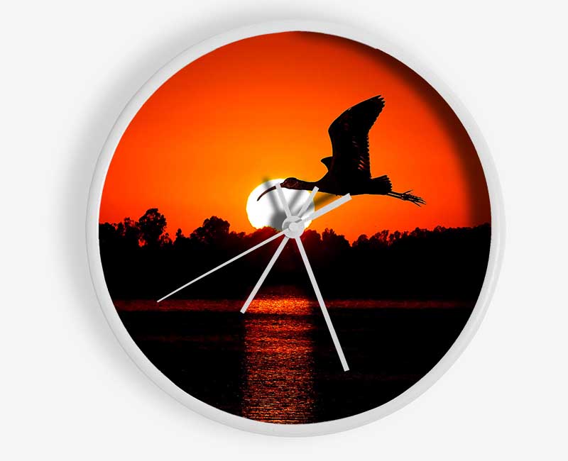 Bird Flying At Sunset Clock - Wallart-Direct UK