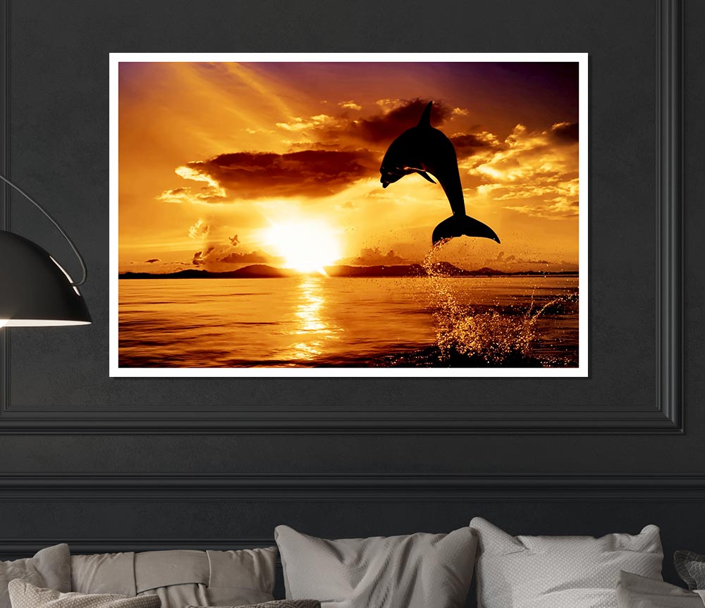 Dolphin Sunset Print Poster Wall Art