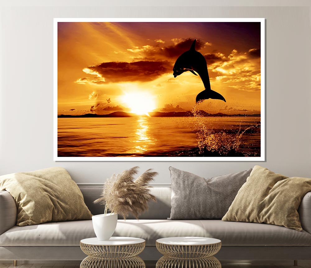 Dolphin Sunset Print Poster Wall Art