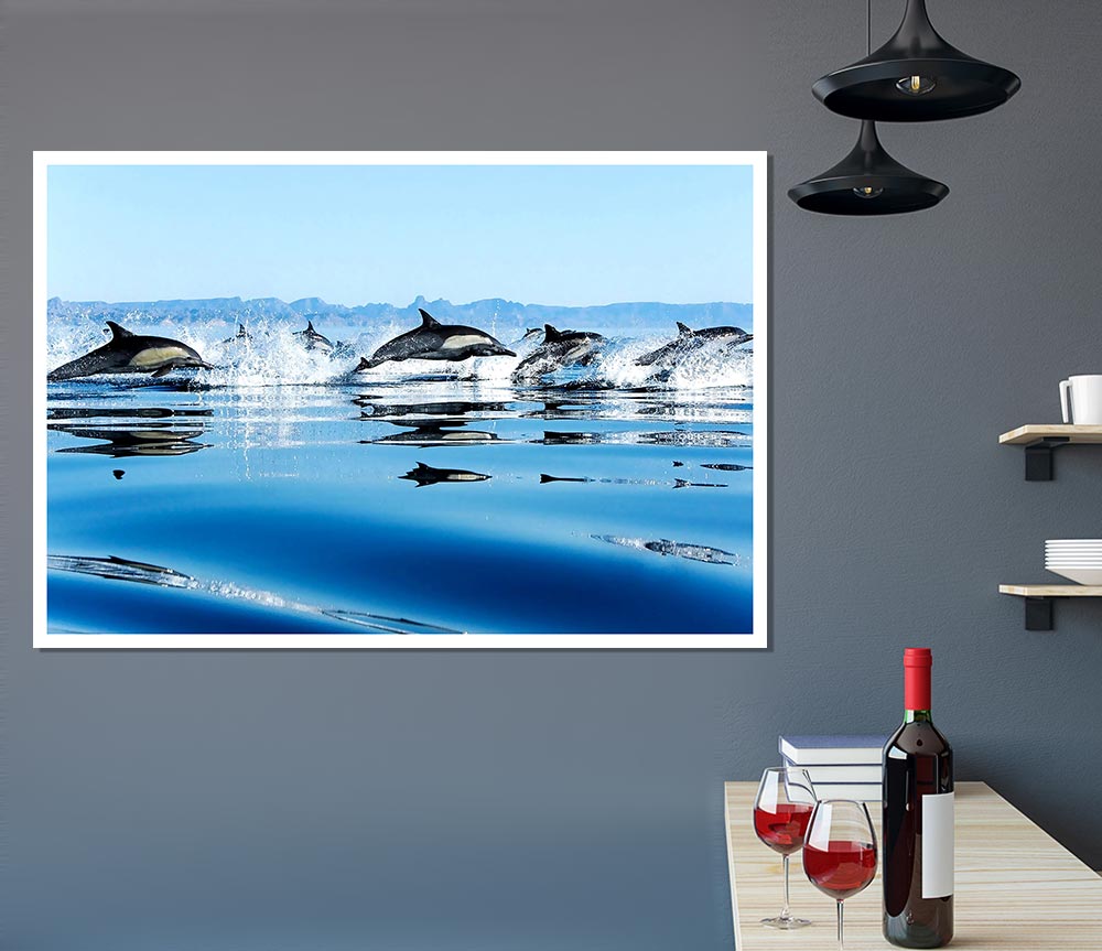 Dolphins In The Sea Print Poster Wall Art